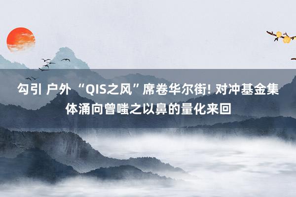 勾引 户外 “QIS之风”席卷华尔街! 对冲基金集体涌向曾嗤之以鼻的量化来回